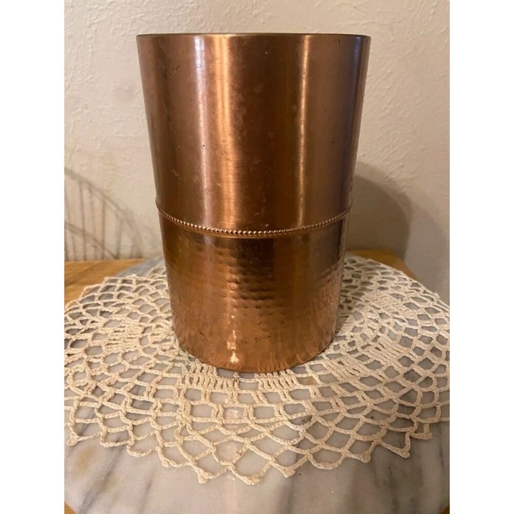 Godinger Copper Wine Chiller Bucket Hammered Stainless Steel Utensil Holder 7"